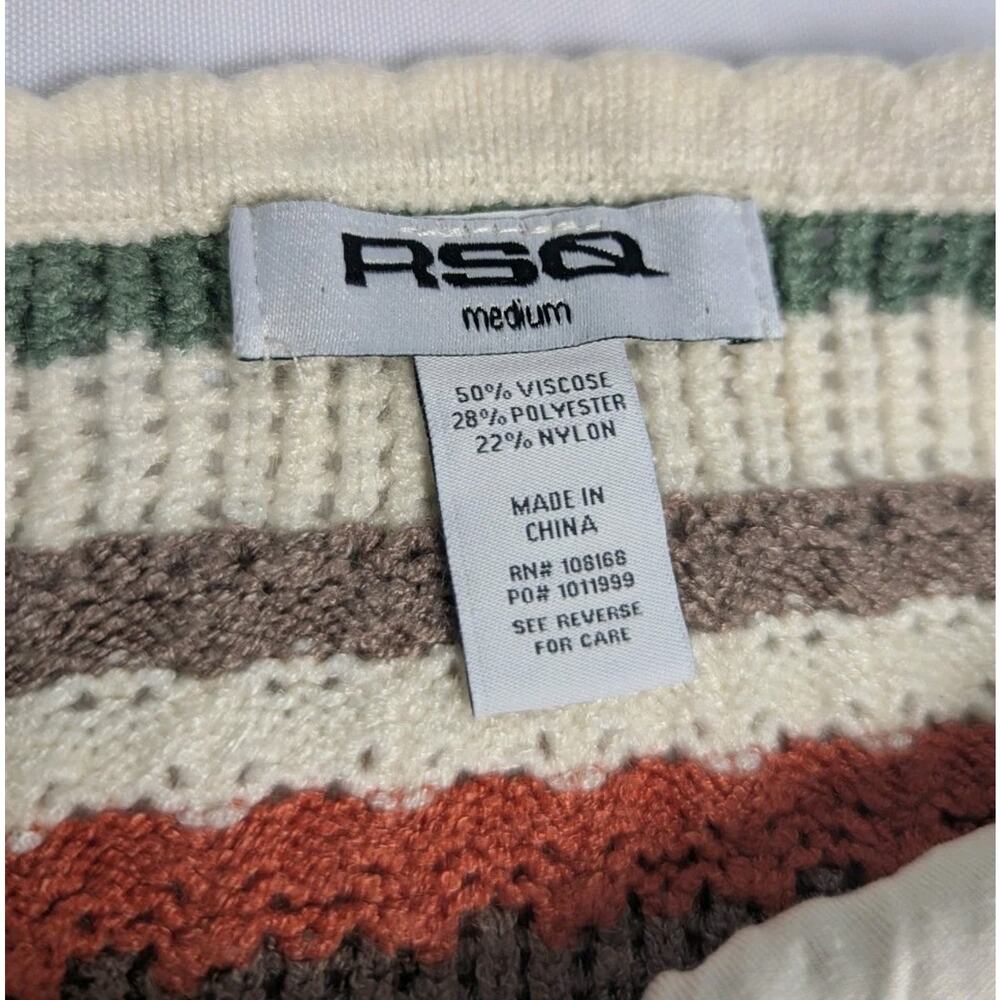 RSQ Crochet Boho Y2K Style Cream Green Striped Halter Top Fall Lined Sz M Medium - Picture 5 of 5